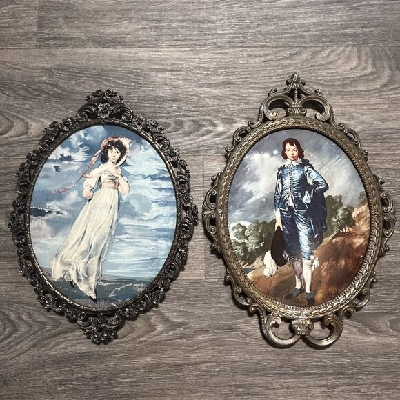 Other - Vintage Pinkie Blue Boy Prints Ornate Oval Framed Made In Italy Glass *READ